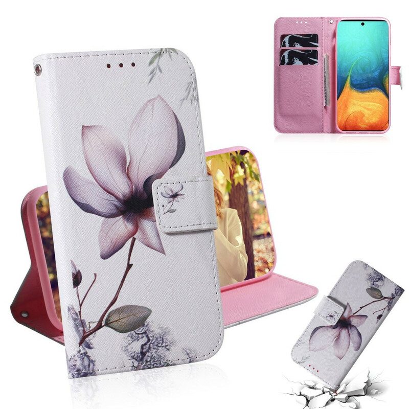 Custodia in pelle Samsung Galaxy A71 Fiore Rosa Polveroso