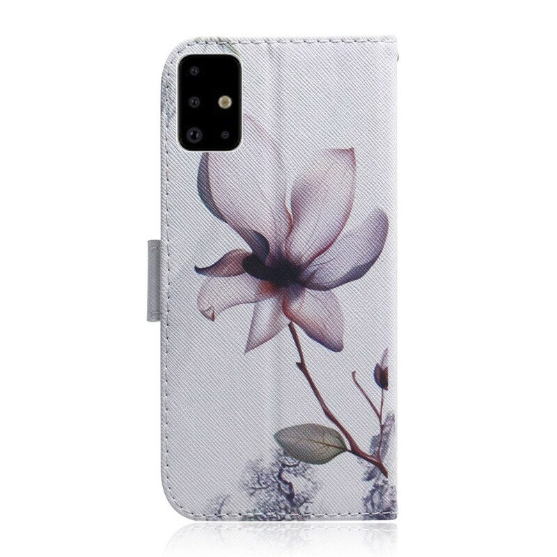 Custodia in pelle Samsung Galaxy A71 Fiore Rosa Polveroso