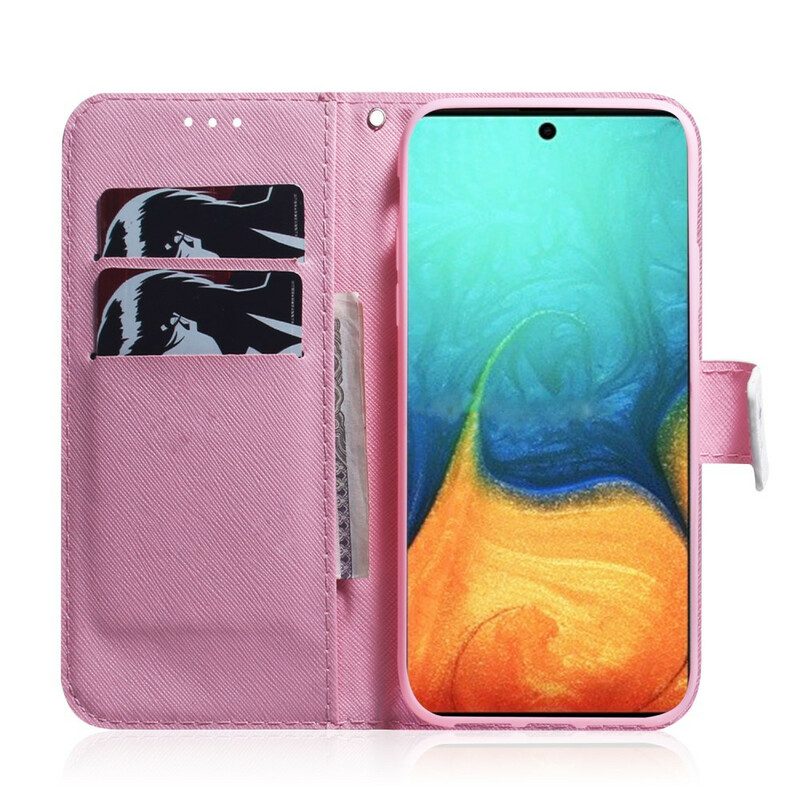 Custodia in pelle Samsung Galaxy A71 Fiore Rosa Polveroso