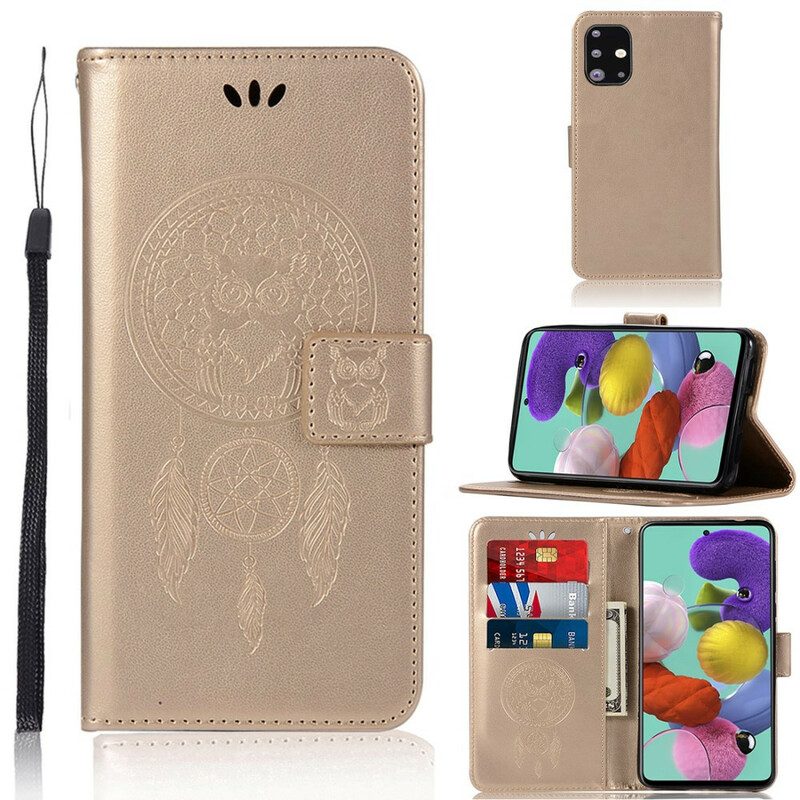 Custodia in pelle Samsung Galaxy A71 Gufo Acchiappasogni Effetto Pelle