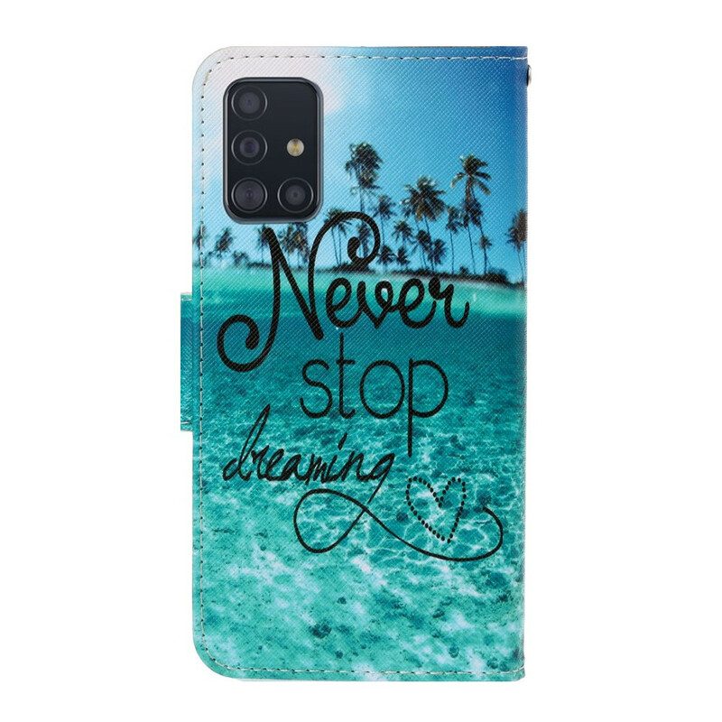 Custodia in pelle Samsung Galaxy A71 Non Smettere Mai Di Sognare Navy Strappy