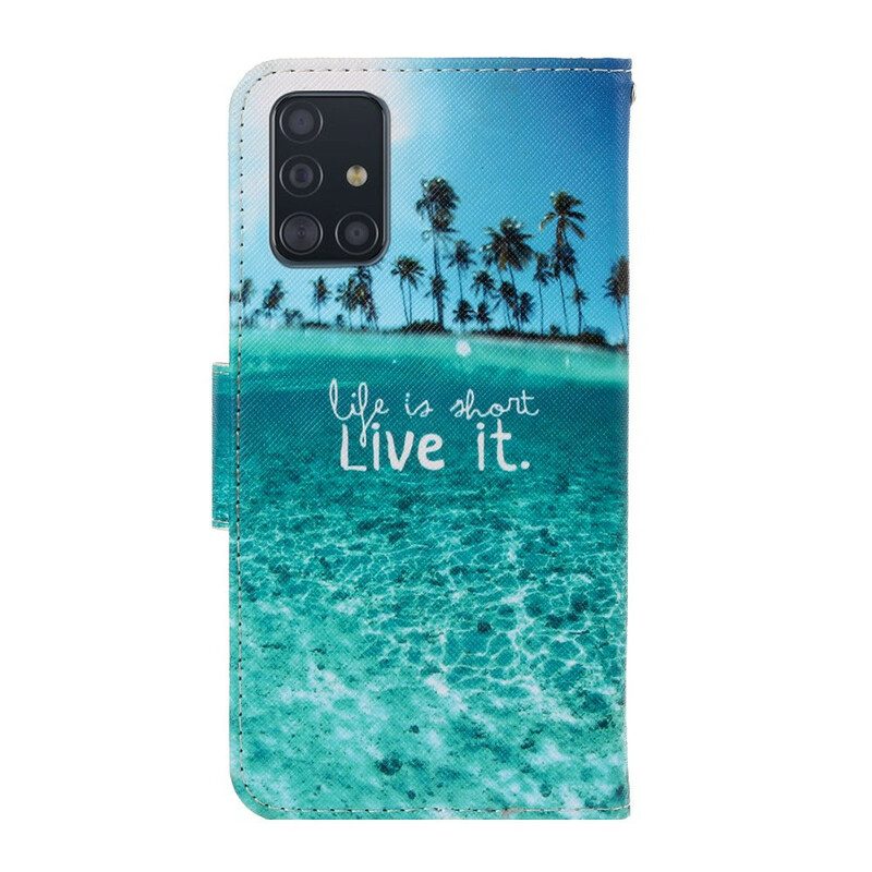 Custodia in pelle Samsung Galaxy A71 Non Smettere Mai Di Sognare Navy Strappy