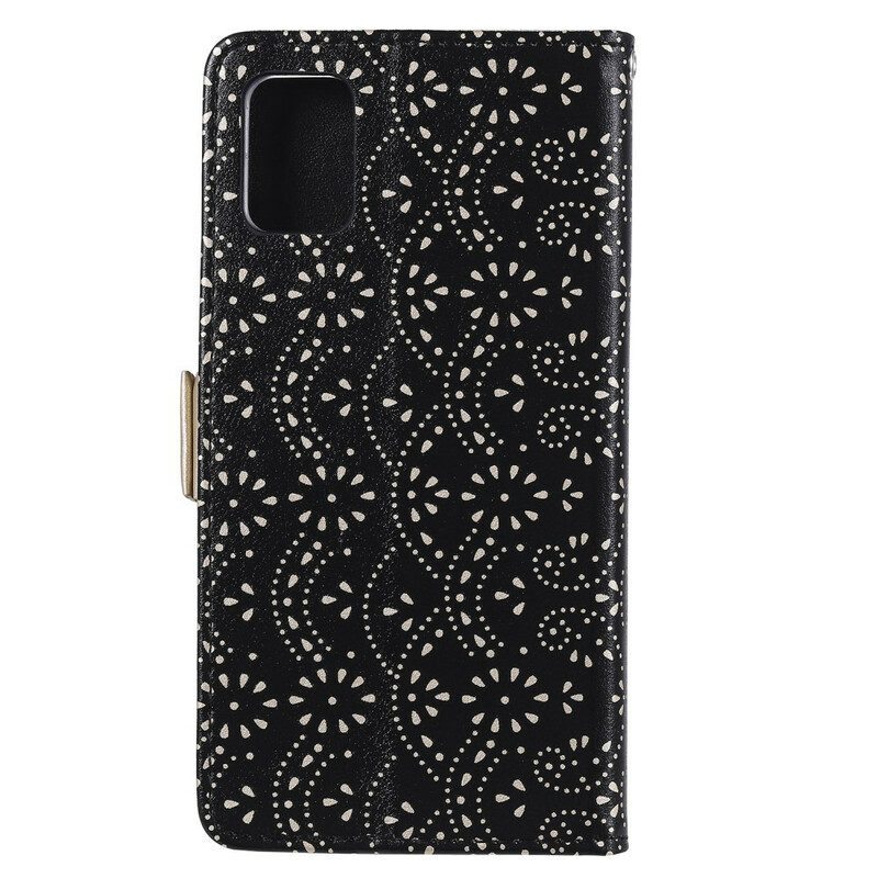 Custodia in pelle Samsung Galaxy A71 Portamonete Con Cinturino In Pizzo