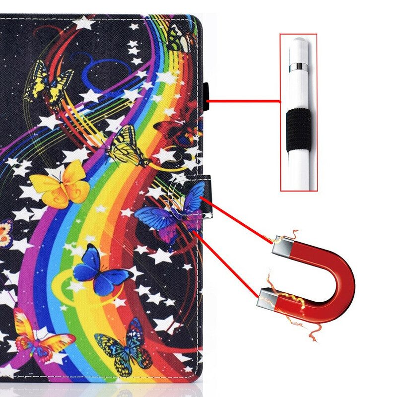 Custodia in pelle Samsung Galaxy Tab A7 Lite Farfalle Arcobaleno