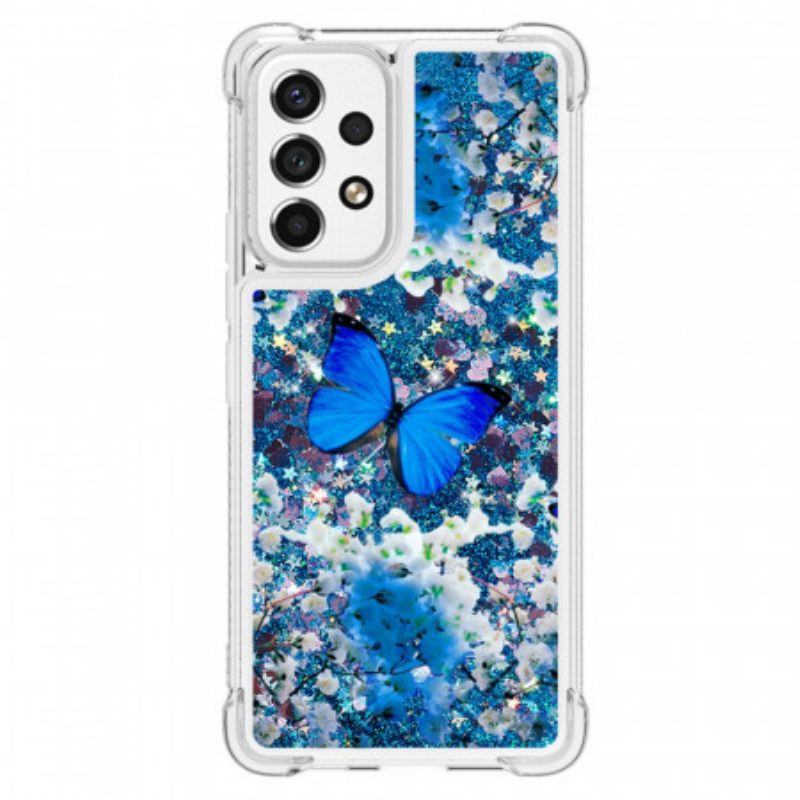 Cover Samsung Galaxy A53 5G Farfalle Blu Glitterate