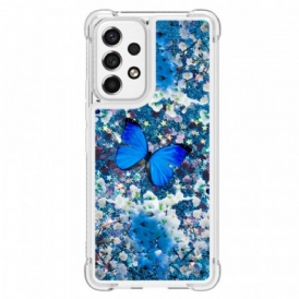 Cover Samsung Galaxy A53 5G Farfalle Blu Glitterate