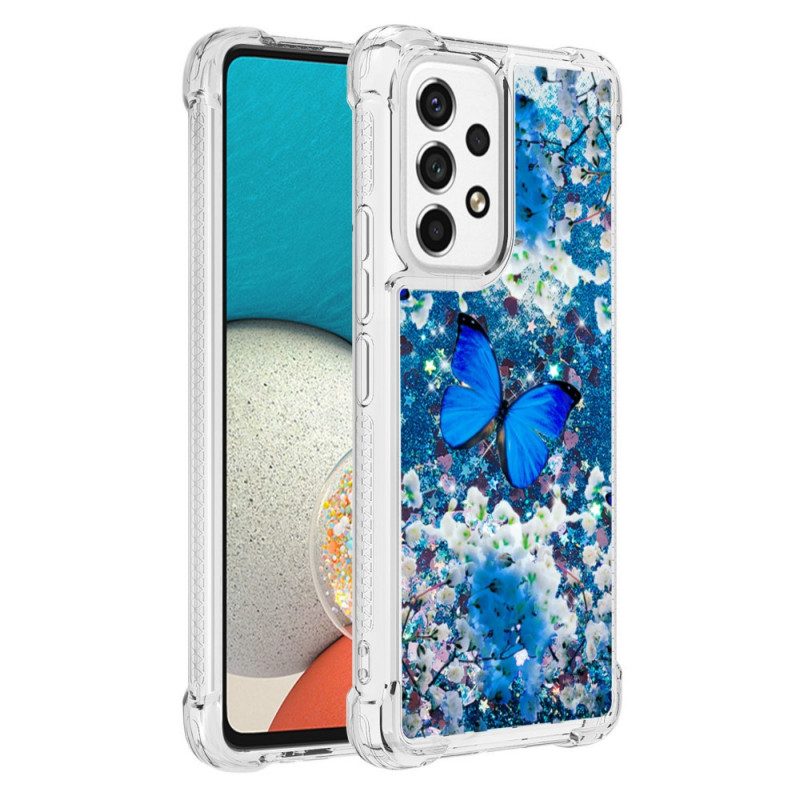 Cover Samsung Galaxy A53 5G Farfalle Blu Glitterate