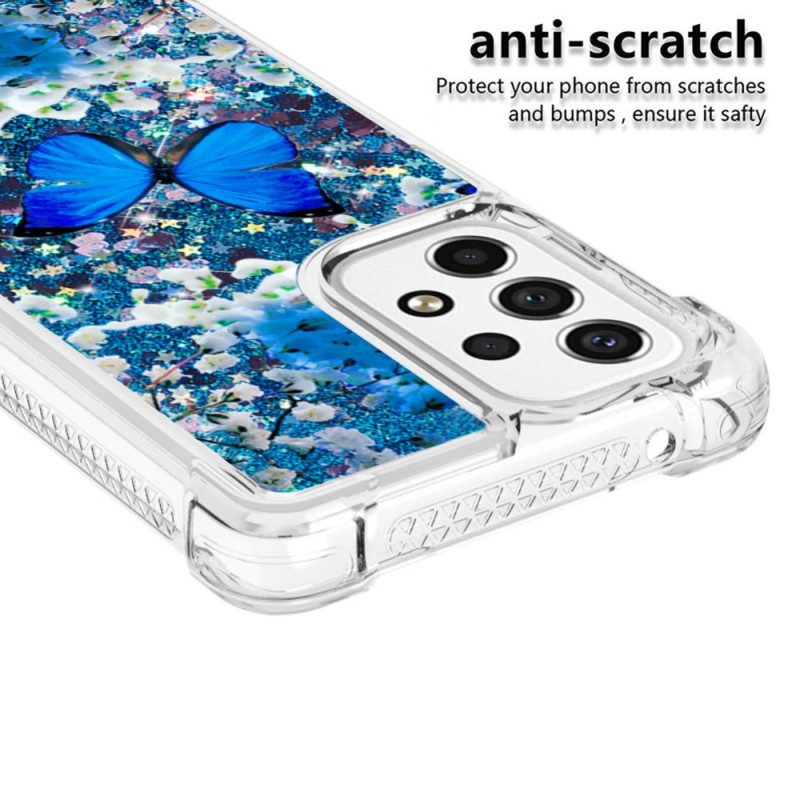 Cover Samsung Galaxy A53 5G Farfalle Blu Glitterate