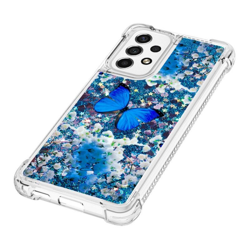 Cover Samsung Galaxy A53 5G Farfalle Blu Glitterate