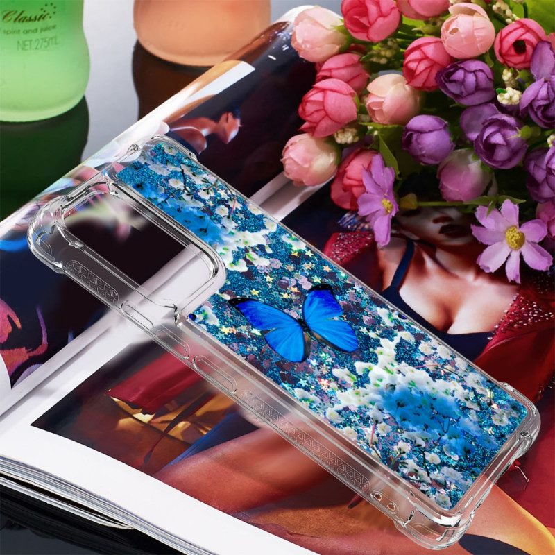 Cover Samsung Galaxy A53 5G Farfalle Blu Glitterate