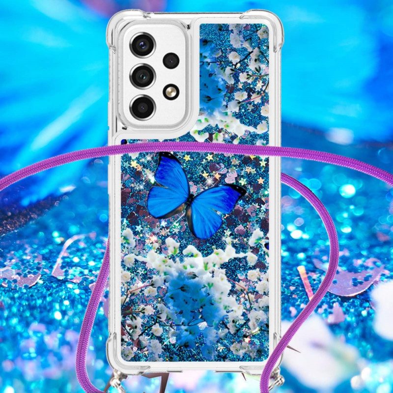 Cover Samsung Galaxy A53 5G Farfalle Di Paillettes Con Coulisse