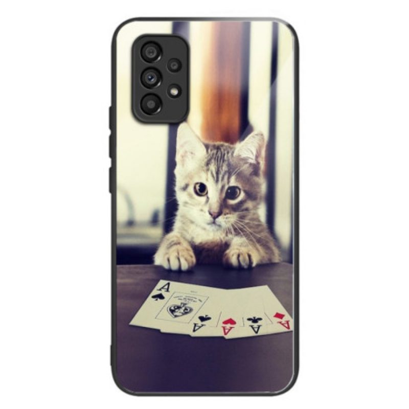 Cover Samsung Galaxy A53 5G Poker Gatto In Vetro Temperato