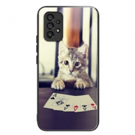 Cover Samsung Galaxy A53 5G Poker Gatto In Vetro Temperato