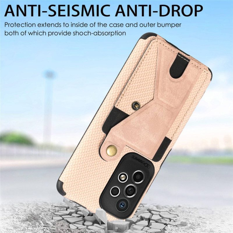 Cover Samsung Galaxy A53 5G Staffa Porta Carte In Fibra Di Carbonio