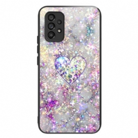 Cover Samsung Galaxy A53 5G Vetro Temperato A Forma Di Cuore Glitterato