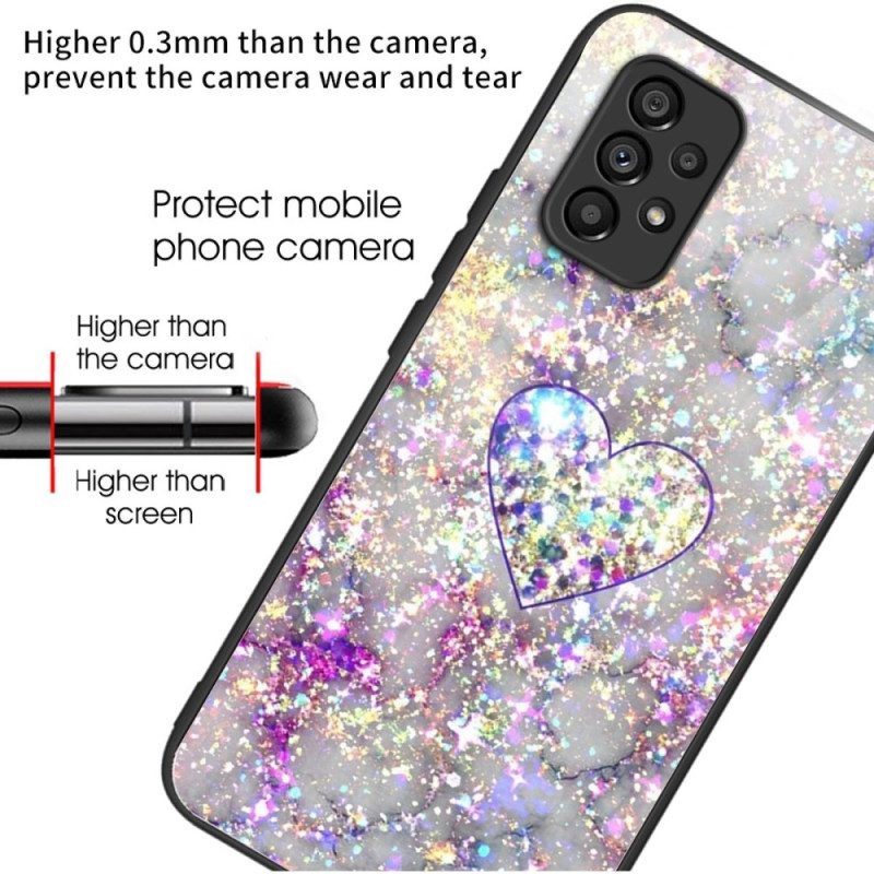 Cover Samsung Galaxy A53 5G Vetro Temperato A Forma Di Cuore Glitterato