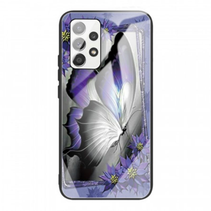 Cover Samsung Galaxy A53 5G Vetro Temperato Farfalla Viola