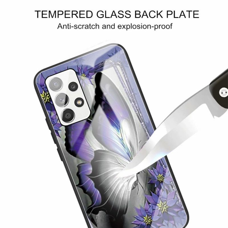 Cover Samsung Galaxy A53 5G Vetro Temperato Farfalla Viola