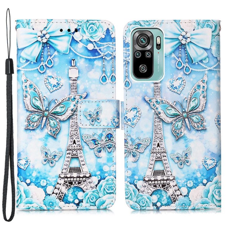 Custodia in pelle Samsung Galaxy A53 5G Cinturino A Farfalla Della Torre Eiffel