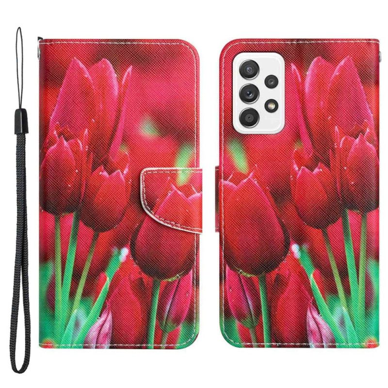 Custodia in pelle Samsung Galaxy A53 5G Cinturino Fiori