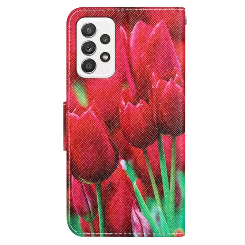 Custodia in pelle Samsung Galaxy A53 5G Cinturino Fiori