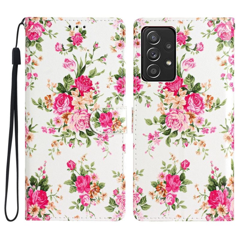 Custodia in pelle Samsung Galaxy A53 5G Cinturino Liberty Fiori