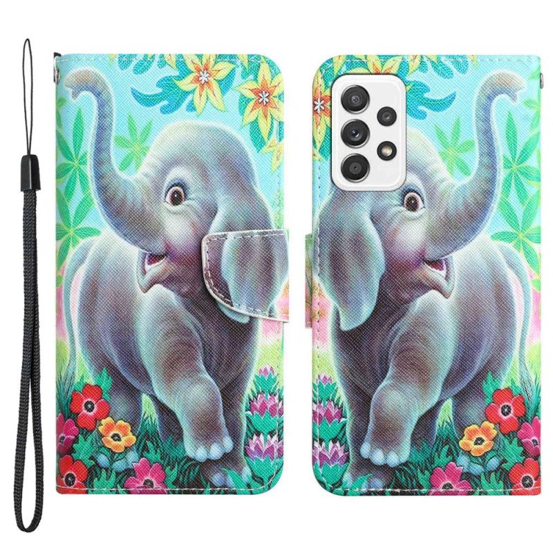 Custodia in pelle Samsung Galaxy A53 5G Elefante Allegro Con Cordino