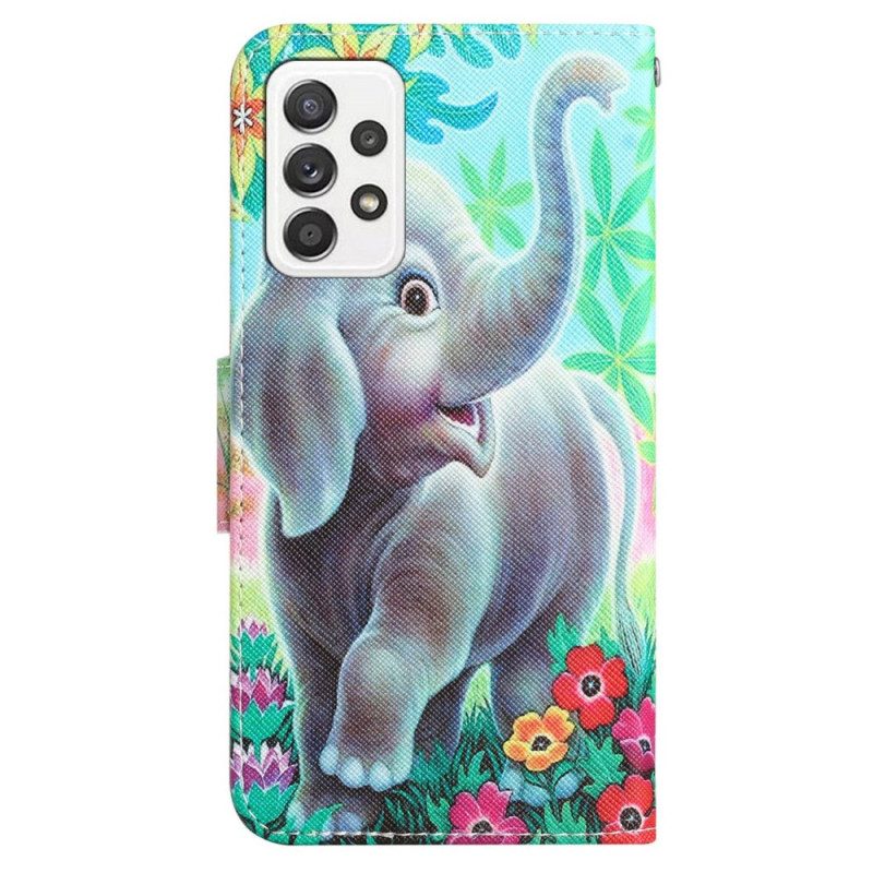 Custodia in pelle Samsung Galaxy A53 5G Elefante Allegro Con Cordino