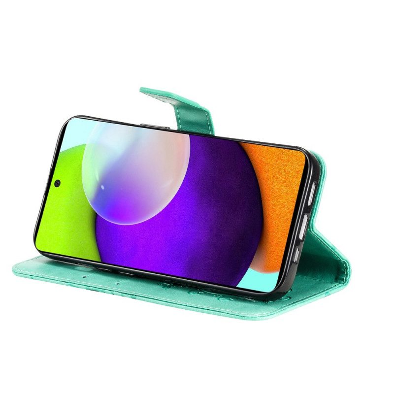 Custodia in pelle Samsung Galaxy A53 5G Farfalle Con Cinturino Gigante