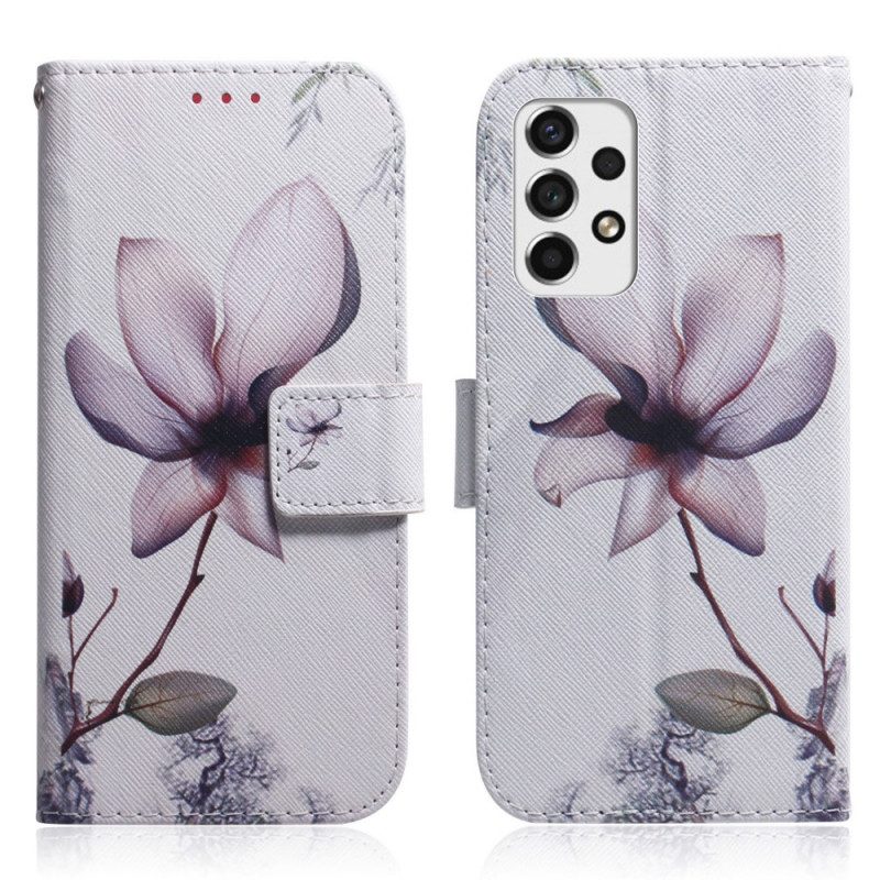 Custodia in pelle Samsung Galaxy A53 5G Fiore Rosa Polveroso