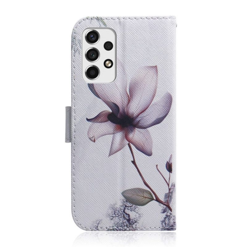 Custodia in pelle Samsung Galaxy A53 5G Fiore Rosa Polveroso