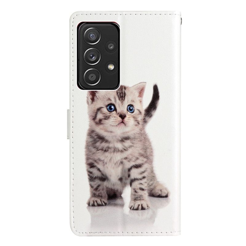 Custodia in pelle Samsung Galaxy A53 5G Grazioso Gattino Con Cinturino