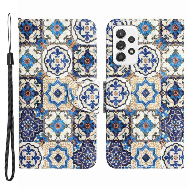 Custodia in pelle Samsung Galaxy A53 5G Patchwork Con Spalline