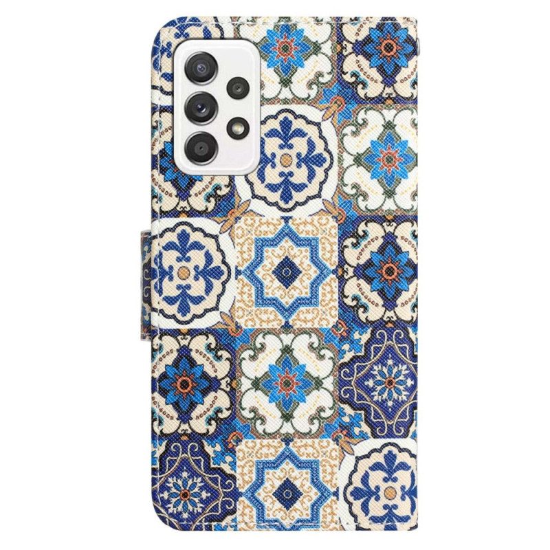 Custodia in pelle Samsung Galaxy A53 5G Patchwork Con Spalline