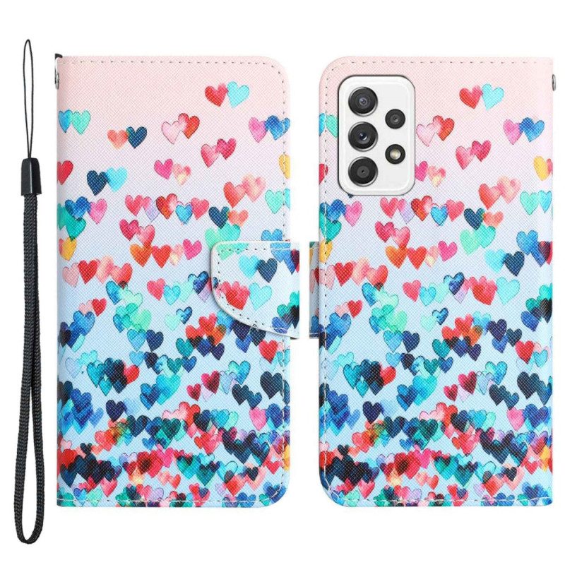 Custodia in pelle Samsung Galaxy A53 5G Pioggia Di Cuori Strappy