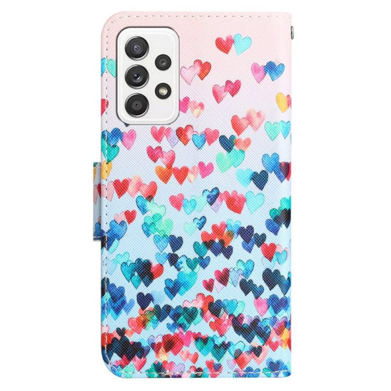 Custodia in pelle Samsung Galaxy A53 5G Pioggia Di Cuori Strappy