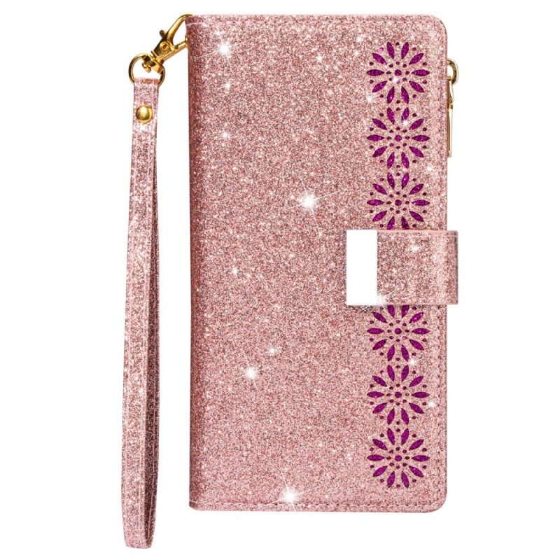 Custodia in pelle Samsung Galaxy A53 5G Portafoglio Portafoglio Con Zip In Paillettes