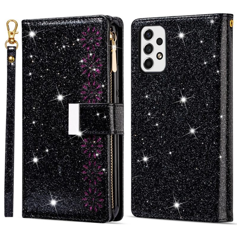 Custodia in pelle Samsung Galaxy A53 5G Portafoglio Portafoglio Con Zip In Paillettes