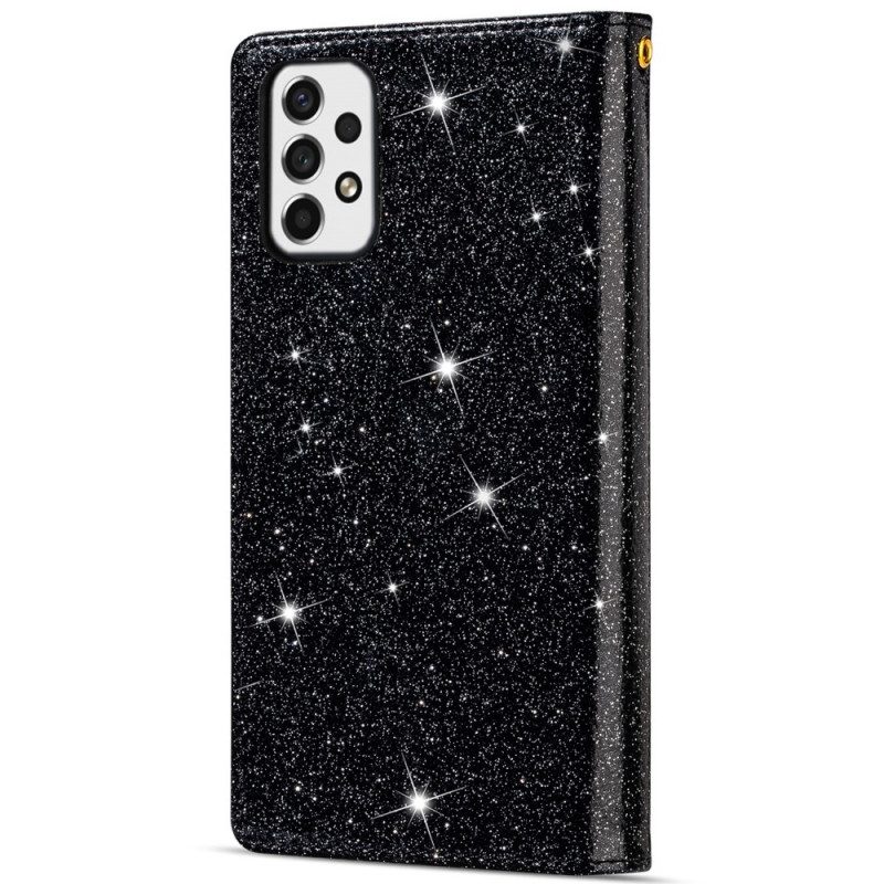 Custodia in pelle Samsung Galaxy A53 5G Portafoglio Portafoglio Con Zip In Paillettes