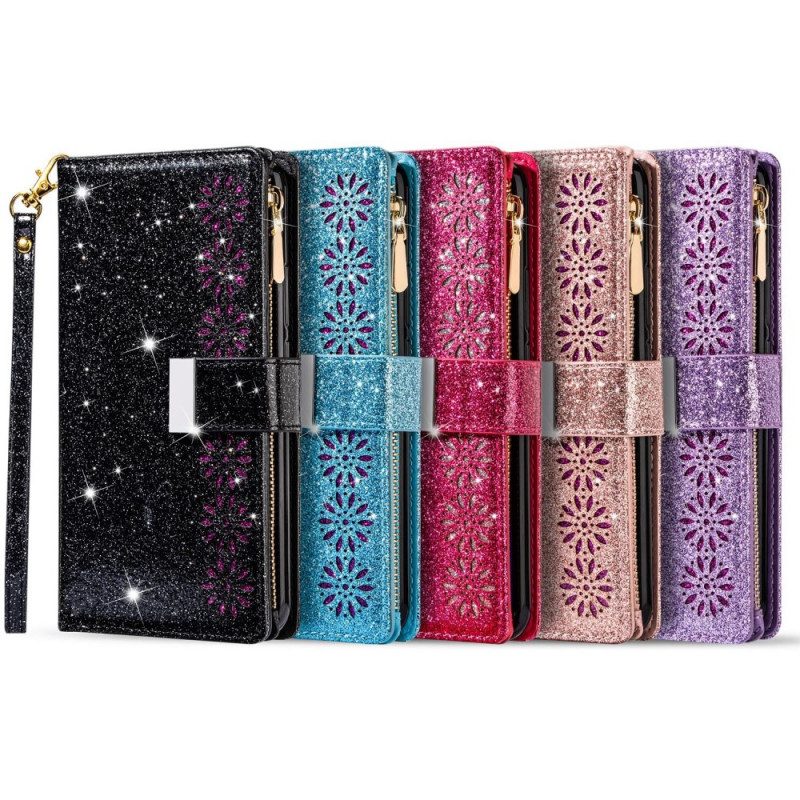 Custodia in pelle Samsung Galaxy A53 5G Portafoglio Portafoglio Con Zip In Paillettes