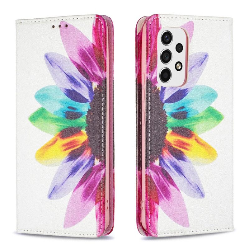 Folio Cover Samsung Galaxy A53 5G Custodia in pelle Fiore Dell'acquerello