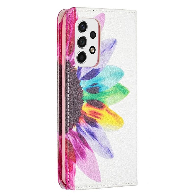 Folio Cover Samsung Galaxy A53 5G Custodia in pelle Fiore Dell'acquerello