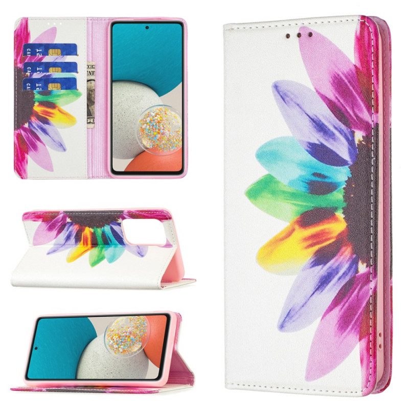 Folio Cover Samsung Galaxy A53 5G Custodia in pelle Fiore Dell'acquerello