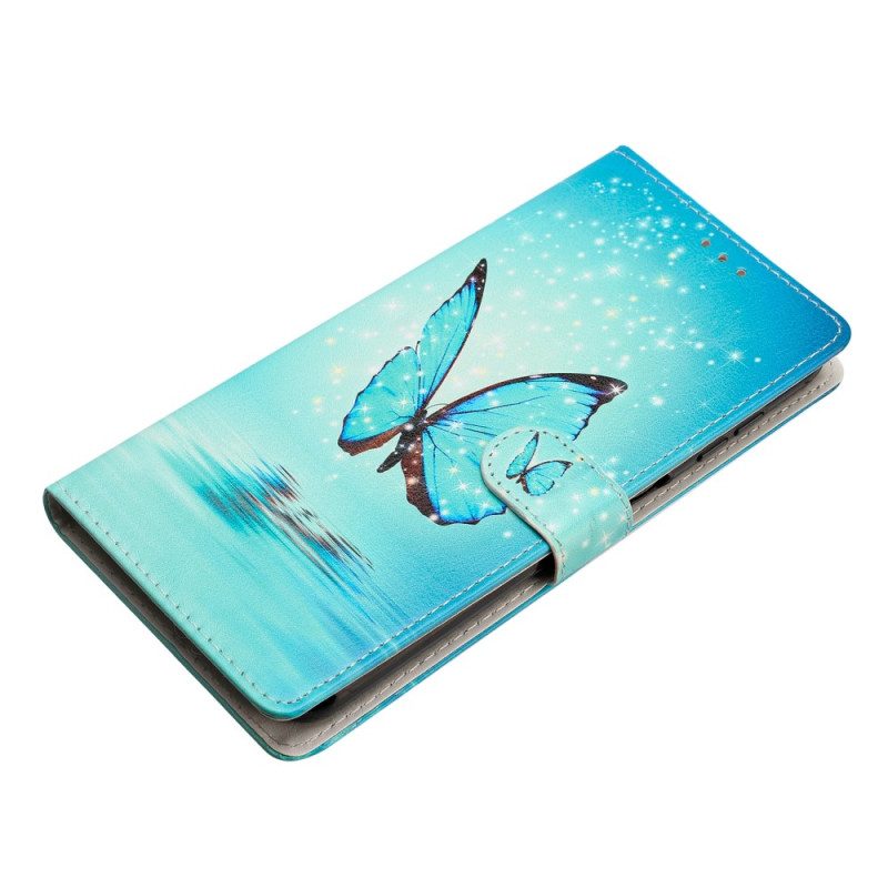 Folio Cover Samsung Galaxy A53 5G Farfalle Blu Con Cinturino