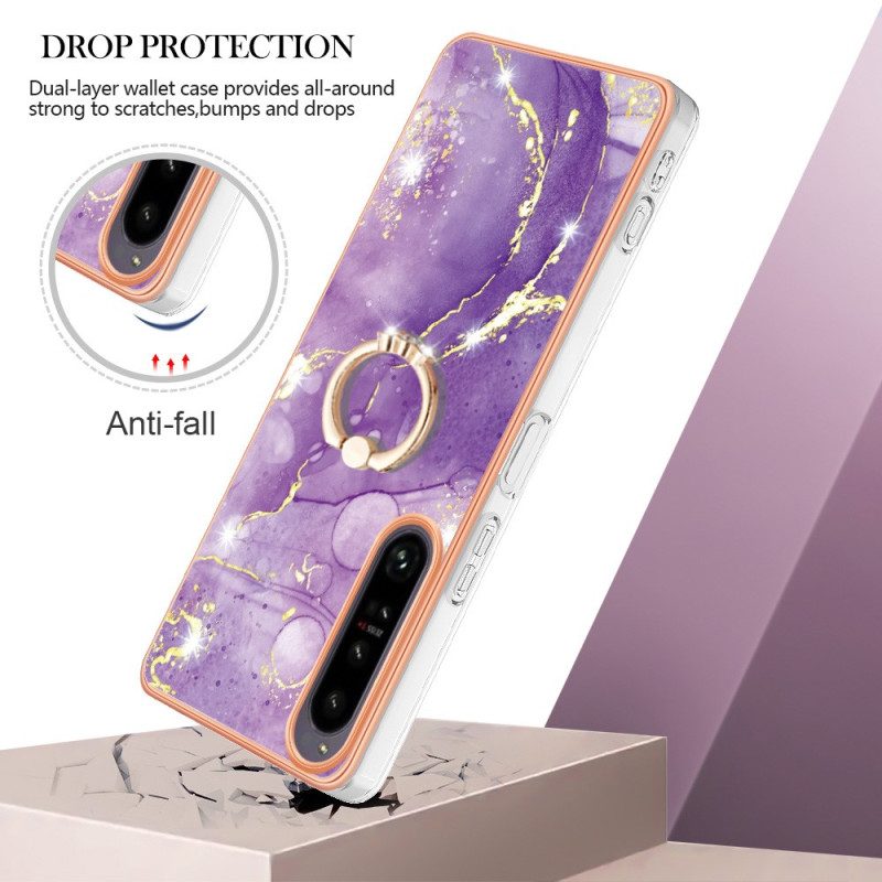 Cover Sony Xperia 1 IV Marmo Con Supporto Ad Anello