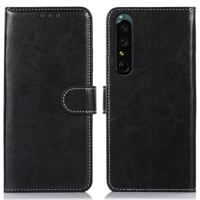 Custodia in pelle Sony Xperia 1 IV Cuciture A Vista Stile Pelle