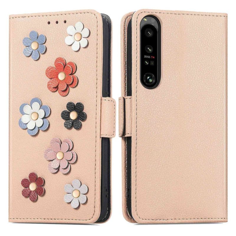 Custodia in pelle Sony Xperia 1 IV Fiori Decorativi