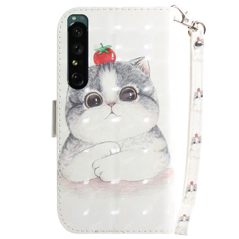 Custodia in pelle Sony Xperia 1 IV Gatto E Pomodoro Con Cinturino