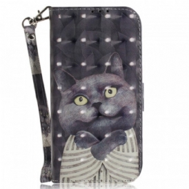 Custodia in pelle Sony Xperia 1 IV Gatto Grigio Con Cinturino