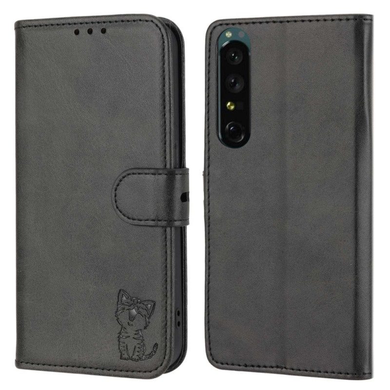 Custodia in pelle Sony Xperia 1 IV Gatto Troppo Carino